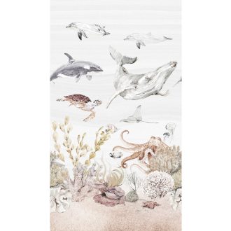   Egy jelenetben/képben a tengeri élővilág varázsa kompozíció bézs szürkéskék barnásvörös olívzöld és gyöngyházfehér tónus falpanel