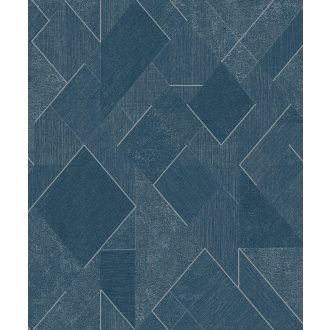   Változatos formájú és textúrájú geometrikus minta kék és zöldeskék tónus fémes ezüst részletek tapéta