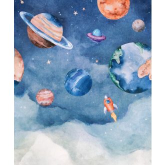   Kozmikus Kalandra hív az Univerzum sötétkék felhőkék zöld fehér és lia tónus gyrekszobai falpanel