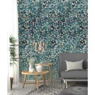   Behang Expresse Digital AK1058 Geometrikus háromszögek halmaza kék türkiz bézs barna fehér fekete digitális nyomat