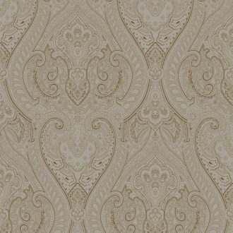  Gazdag és díszes ornamentika pasley és damaszt motívum szürkésbézs bézsarany pezsgő és gyöngyház tónus fémes hatás tapéta