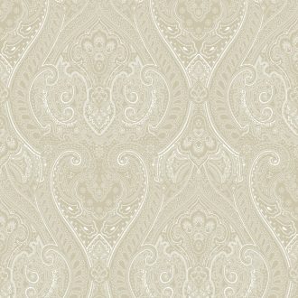   Gazdag és díszes ornamentika pasley és damaszt motívum lágy bézs és krémfehér tónus fémes hatás tapéta