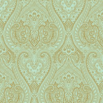   Gazdag és díszes ornamentika pasley és damaszt motívum friss mentazöld és arany tónus fémes hatás tapéta