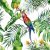 DD116614 Natur trópusi virágos dzsungel motívum ara papagájjal fehér szines digitális nyomat