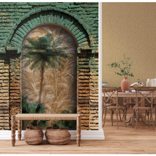 As-Creation Metropolitan Stories II, DD118827 Etno Pálmamotívum keleti stílusú boltívben zöld barna bézs falpanel