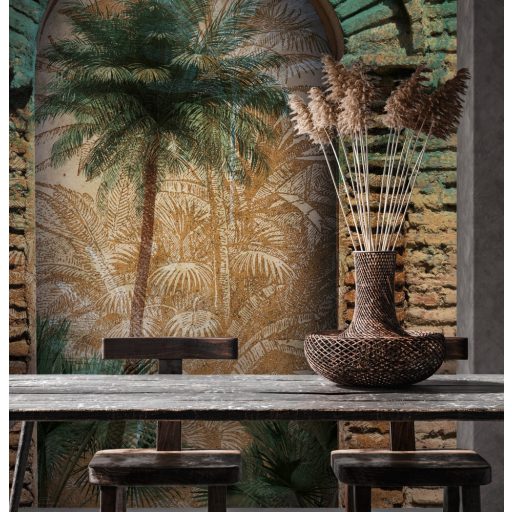 As-Creation Metropolitan Stories II, DD118827 Etno Pálmamotívum keleti stílusú boltívben zöld barna bézs falpanel
