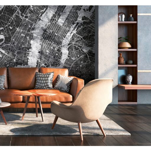 As-Creation Metropolitan Stories II, DD118828 Etno New York várostérkép madártávlatból szürke fekete fehér falpanel