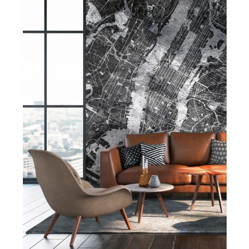 As-Creation Metropolitan Stories II, DD118828 Etno New York várostérkép madártávlatból szürke fekete fehér falpanel