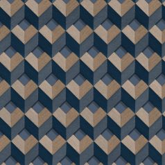   A geometriai minták mesterdarabja - 3D kockák sorozata bézs kék szürkéskék aranybarna tapéta
