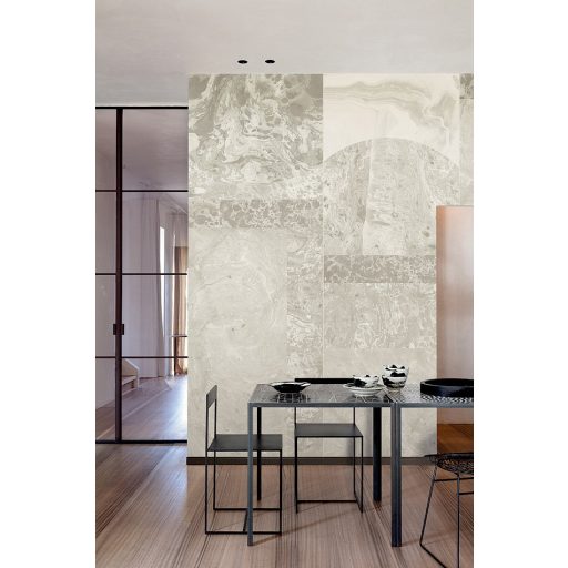 Nagyformátumú márványlapok lélegzetelállító mintája szürkésfehér és szürke tónus falpanel
