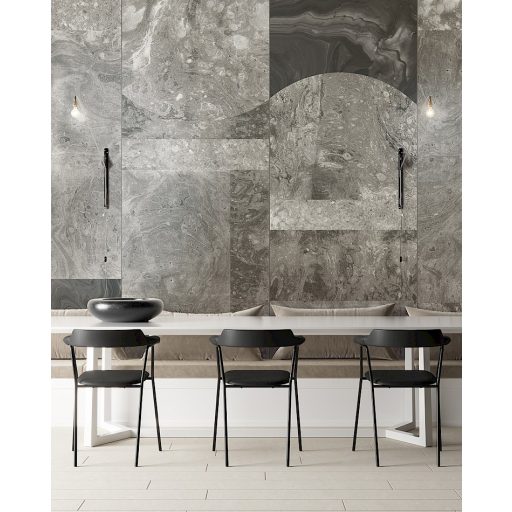 Nagyformátumú márványlapok lélegzetelállító mintája szürke sötétszürke és antracit tónus falpanel