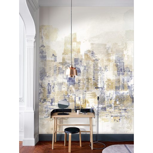 A metropolisz energikus felhőkarcolói tompa színekben fehér világosszürke okker és indigőkék tónus falpanel
