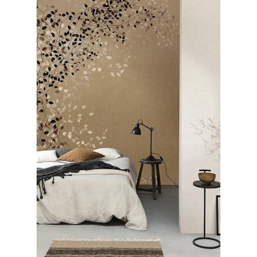 Igényes és innovatív - kifinomult és finom levélmintázat kávé színek - bézs kávébarna és sötétbarna tónus falpanel