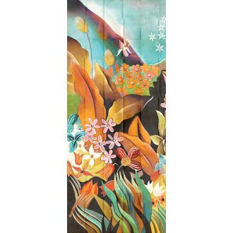   Mint egy festmény! Lenyűgözően gazdag botanikus minta zöld narancs és szines falpanel