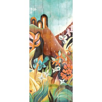   Mint egy festmény! Lenyűgözően gazdag botanikus minta zöld narancs és szines falpanel