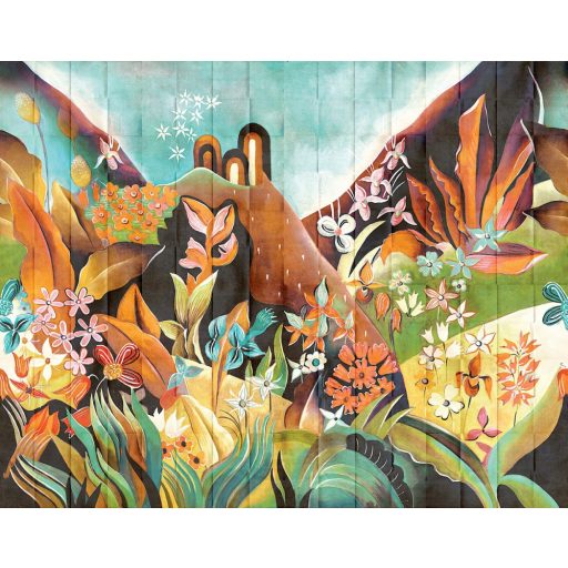 Mint egy festmény! Lenyűgözően gazdag botanikus minta zöld narancs és szines falpanel