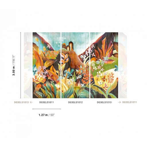 Mint egy festmény! Lenyűgözően gazdag botanikus minta zöld narancs és szines falpanel