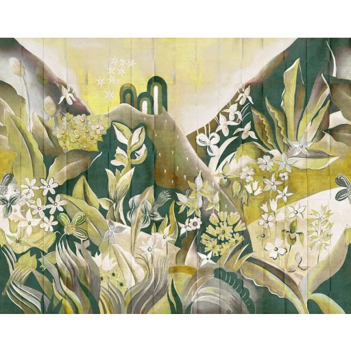 Mint egy festmény! Lenyűgözően gazdag botanikus minta zöld sárga és szines falpanel