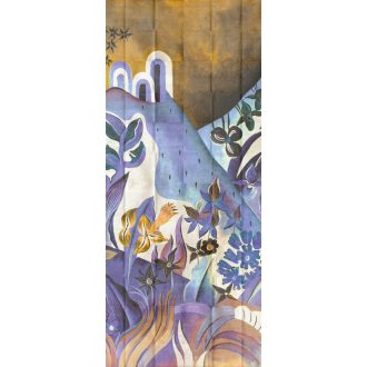   Mint egy festmény! Lenyűgözően gazdag botanikus minta lila fehér sárga és szines falpanel