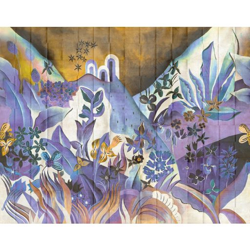 Mint egy festmény! Lenyűgözően gazdag botanikus minta lila fehér sárga és szines falpanel