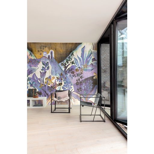 Mint egy festmény! Lenyűgözően gazdag botanikus minta lila fehér sárga és szines falpanel