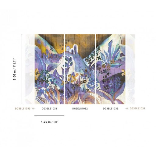 Mint egy festmény! Lenyűgözően gazdag botanikus minta lila fehér sárga és szines falpanel