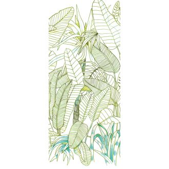  Könnyed mégis mélyreható - banán és pálmalavelek grafikus ábrázolása fehér zöld és türkiz tónus falpanel