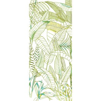   Könnyed mégis mélyreható - banán és pálmalavelek grafikus ábrázolása fehér zöld és türkiz tónus falpanel