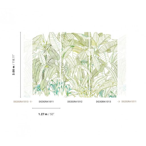 Könnyed mégis mélyreható - banán és pálmalavelek grafikus ábrázolása fehér zöld és türkiz tónus falpanel