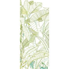  Könnyed mégis mélyreható - banán és pálmalavelek grafikus ábrázolása fehér zöld és türkiz tónus falpanel