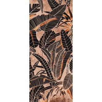   Könnyed mégis mélyreható - banán és pálmalavelek grafikus ábrázolása bézs barna narancs és fekete tónus falpanel