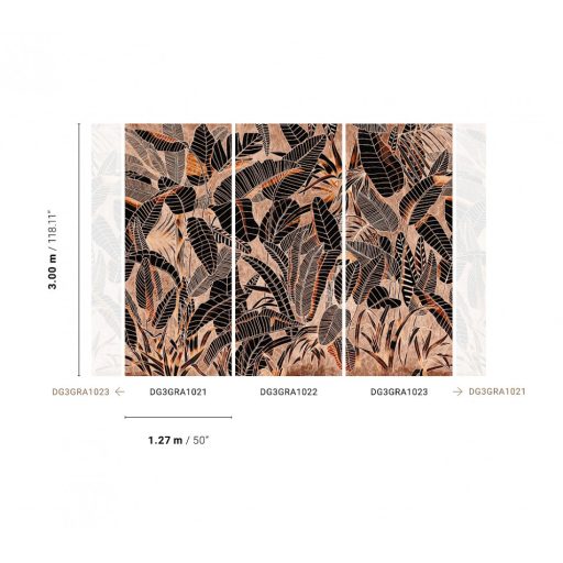 Könnyed mégis mélyreható - banán és pálmalavelek grafikus ábrázolása bézs barna narancs és fekete tónus falpanel