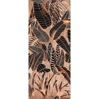   Könnyed mégis mélyreható - banán és pálmalavelek grafikus ábrázolása bézs barna narancs és fekete tónus falpanel