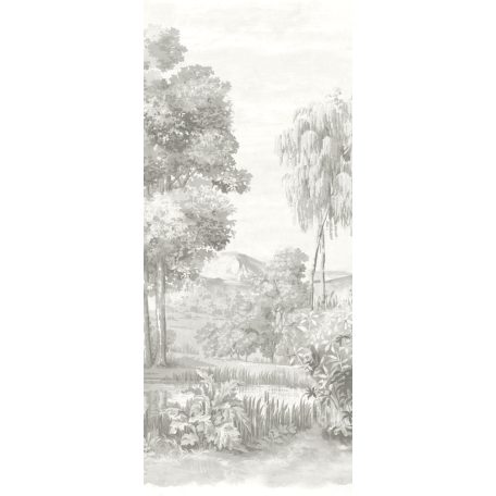 Idilli és nosztalgikus botanikus tájkép krétafehér szürke és sötétszürke tónus falpanel