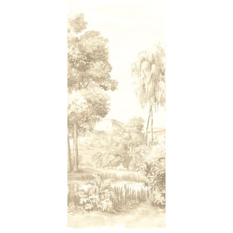 Idilli és nosztalgikus botanikus tájkép törtfehér és lenszín /bézs barna/ tónus falpanel