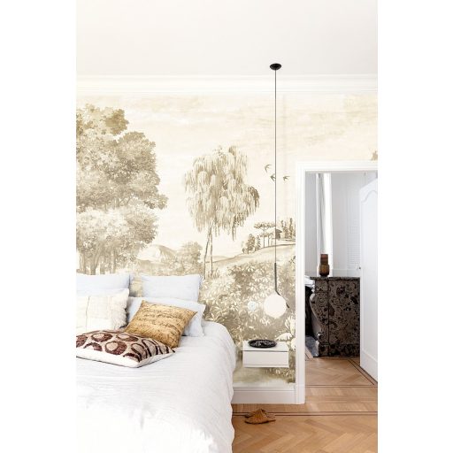 Idilli és nosztalgikus botanikus tájkép törtfehér és lenszín /bézs barna/ tónus falpanel