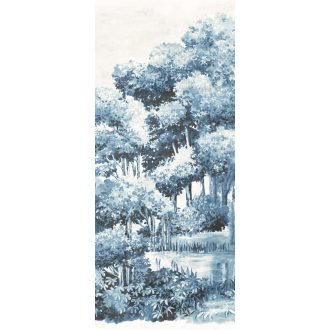   Idilli és nosztalgikus botanikus tájkép törtfehér kék és sötétkék tónus falpanel