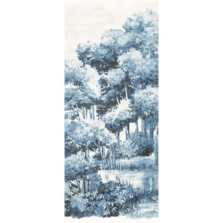 Idilli és nosztalgikus botanikus tájkép törtfehér kék és sötétkék tónus falpanel