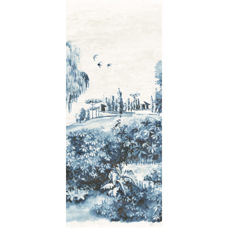 Idilli és nosztalgikus botanikus tájkép törtfehér kék és sötétkék tónus falpanel