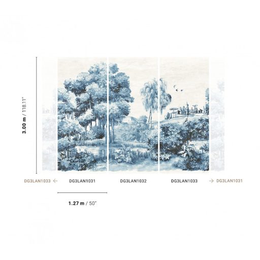 Idilli és nosztalgikus botanikus tájkép törtfehér kék és sötétkék tónus falpanel