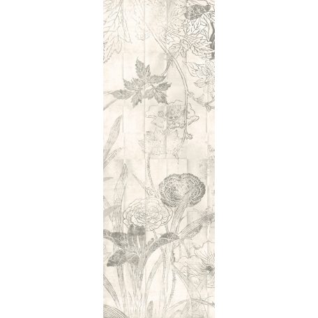 Botanikai szépség - vázlatos levél és virágmotívum krétafehér szürke és sötétszürke tónus falpanel