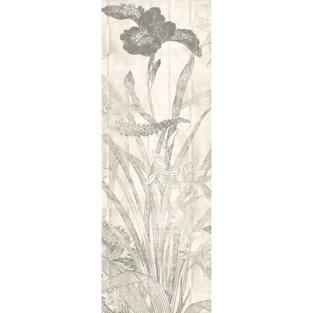 Botanikai szépség - vázlatos levél és virágmotívum krétafehér szürke és sötétszürke tónus falpanel
