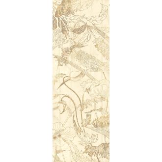   Botanikai szépség - vázlatos levél és virágmotívum krém bézs aranybarna és sötétbarna tónus falpanel