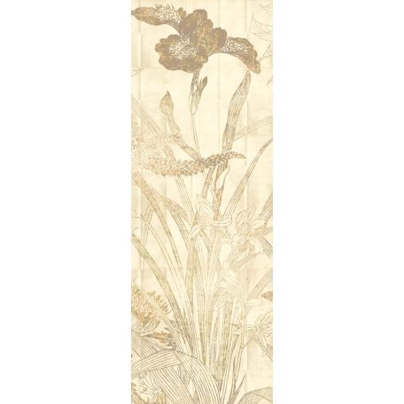 Botanikai szépség - vázlatos levél és virágmotívum krém bézs aranybarna és sötétbarna tónus falpanel