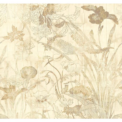 Botanikai szépség - vázlatos levél és virágmotívum krém bézs aranybarna és sötétbarna tónus falpanel