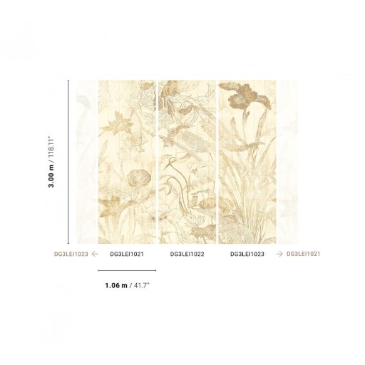 Botanikai szépség - vázlatos levél és virágmotívum krém bézs aranybarna és sötétbarna tónus falpanel