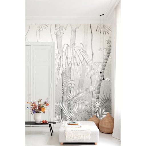 Egzotikus fák a trópusi erdőből fantasy stílusban fehér szürke és sötétszürke tónus falpanel