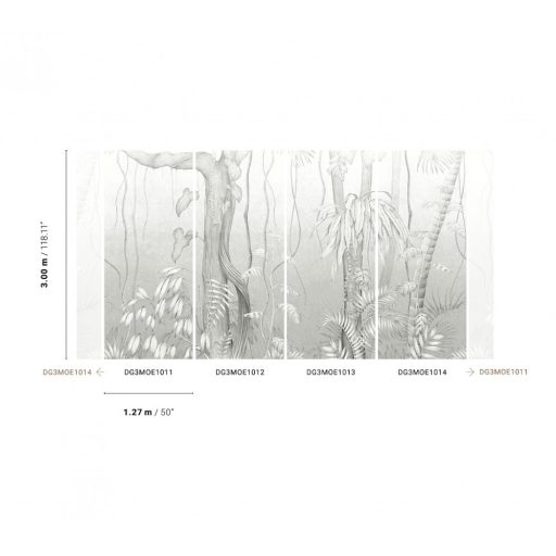 Egzotikus fák a trópusi erdőből fantasy stílusban fehér szürke és sötétszürke tónus falpanel