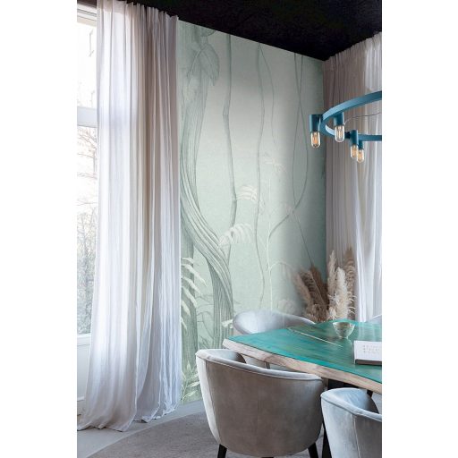 Egzotikus fák a trópusi erdőből fantasy stílusban törtfehér és harmatos türkiz tónus falpanel