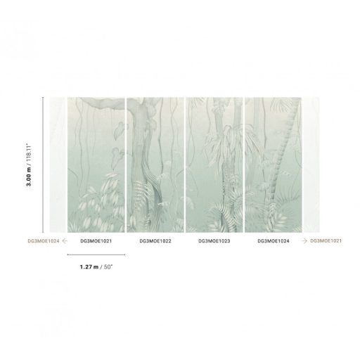 Egzotikus fák a trópusi erdőből fantasy stílusban törtfehér és harmatos türkiz tónus falpanel